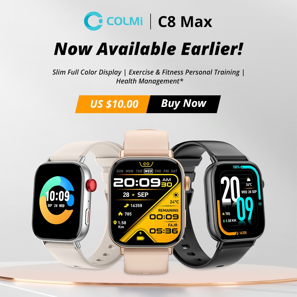 COLMI C8 Max Smart Watch – 1.93" IPS Display, Wireless Charging Bluetooth Calling & Waterproof IP68