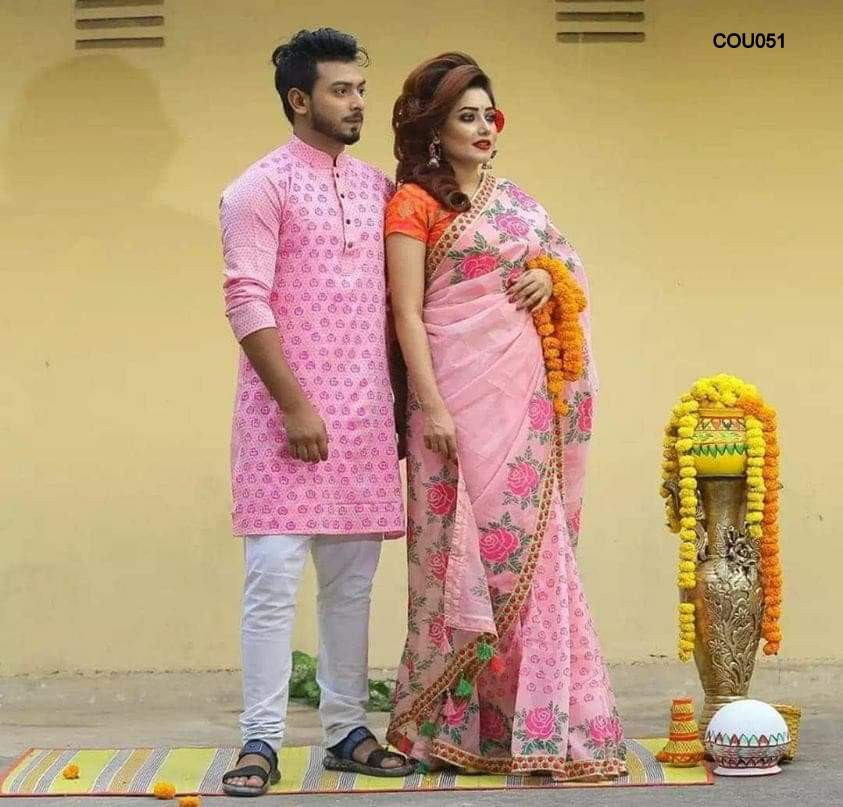 Half silk saree dupaiyan Panjabi couple Dress