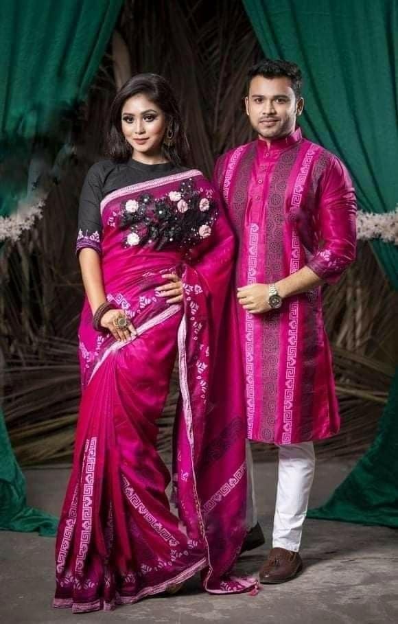 Half silk saree dupaiyan Panjabi couple Dress