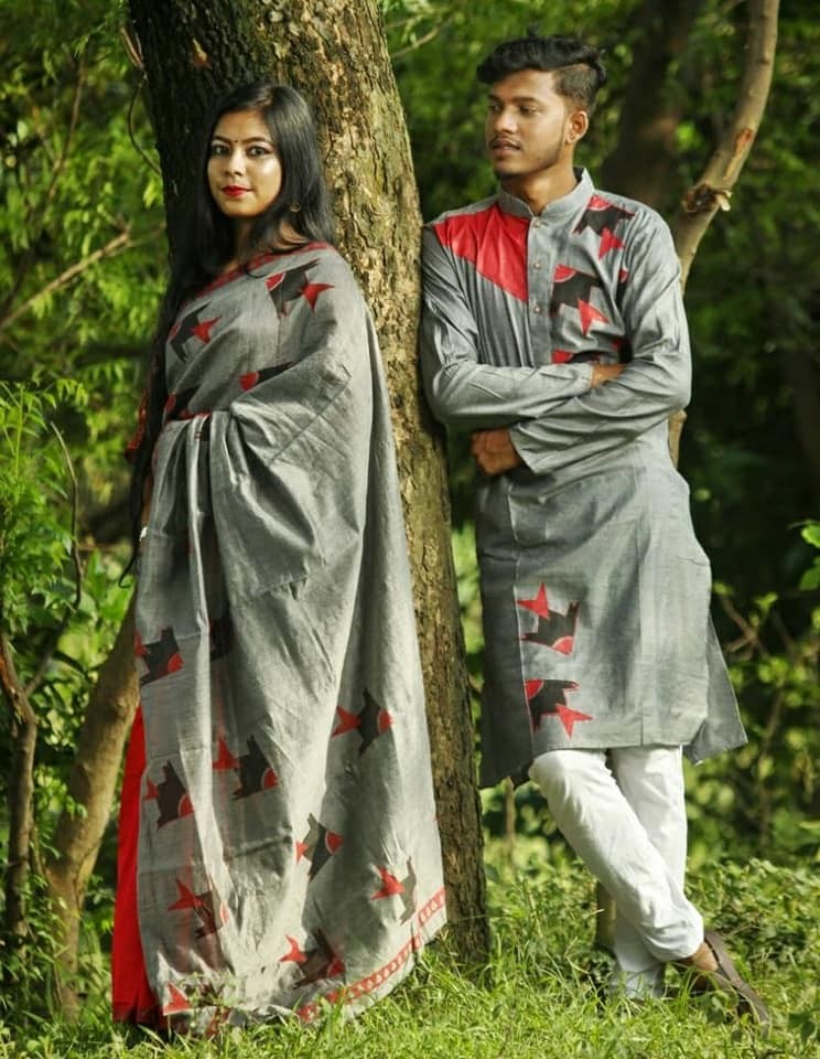 Half silk saree dupaiyan Panjabi couple Dress