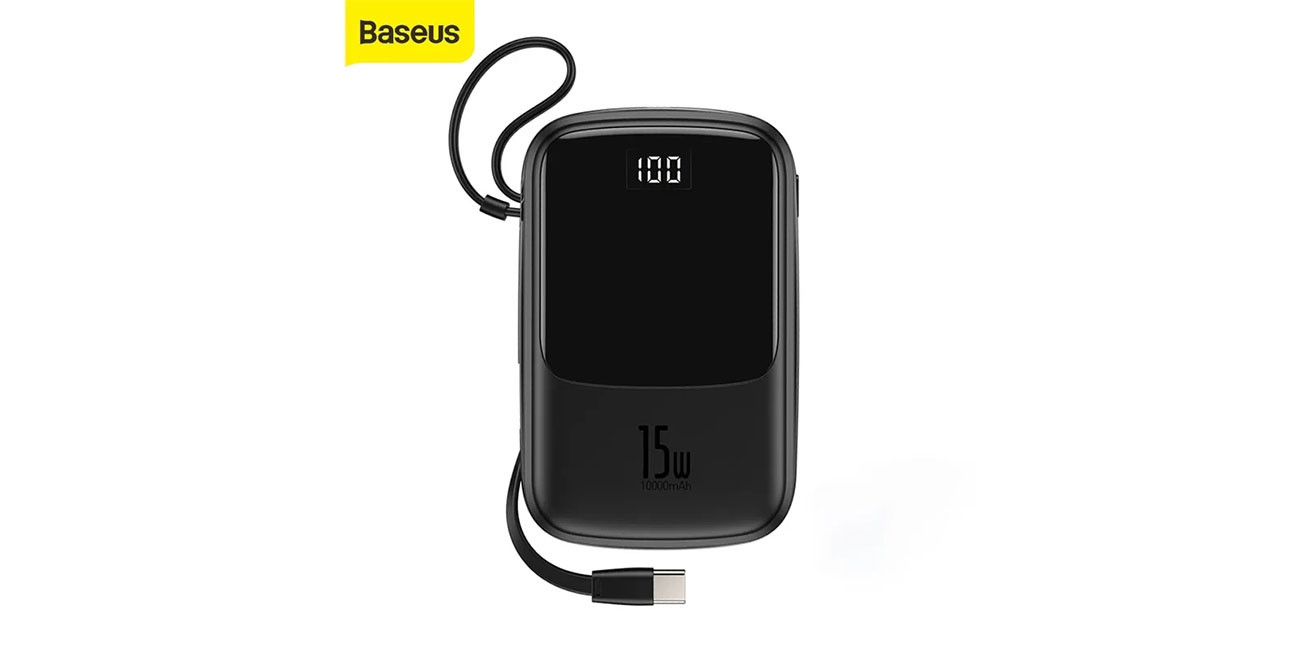 Baseus Q pow Digital Display 3A Power Bank 10000mAh With Type-C Cable -Black