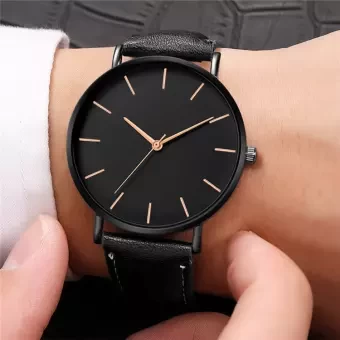 Black Leather Analog Watch for Men ( Imported product )