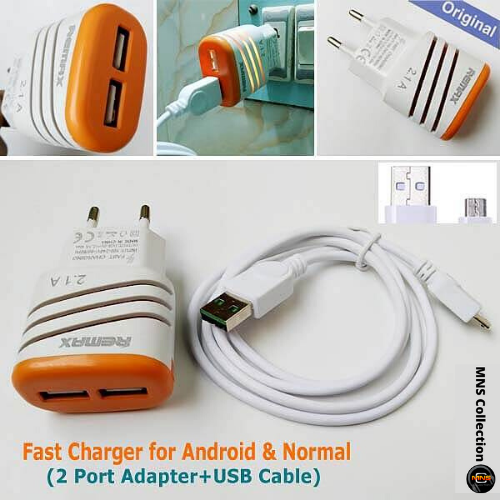 Fast Charger (2 Port Adapter+USB/Data Cable)-Orange