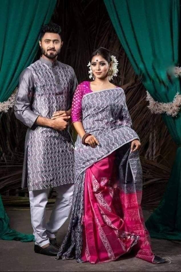 Half silk saree dupaiyan Panjabi couple Dress