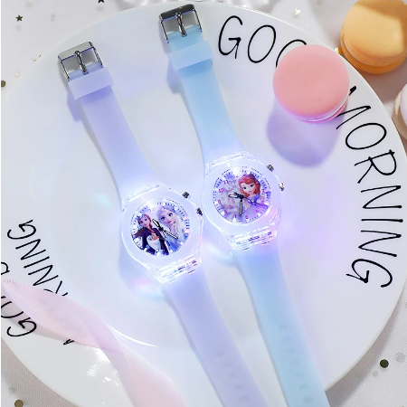 Disney Frozen Watch Princess Aisha Children's Luminous Watch Student Silicone Colorful Lights Watch gifts for girls kids watch