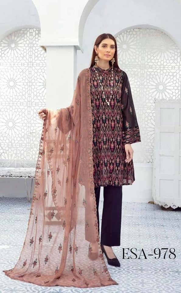 Pakistani Khubsurat Unstitched & Dupatta Embroidered Dress for Women.