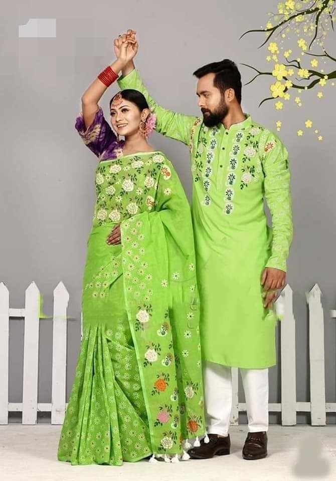 Half silk saree dupaiyan Panjabi couple Dress