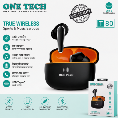 ONE TECH T80 True Wireless Sports & Music Earbuds