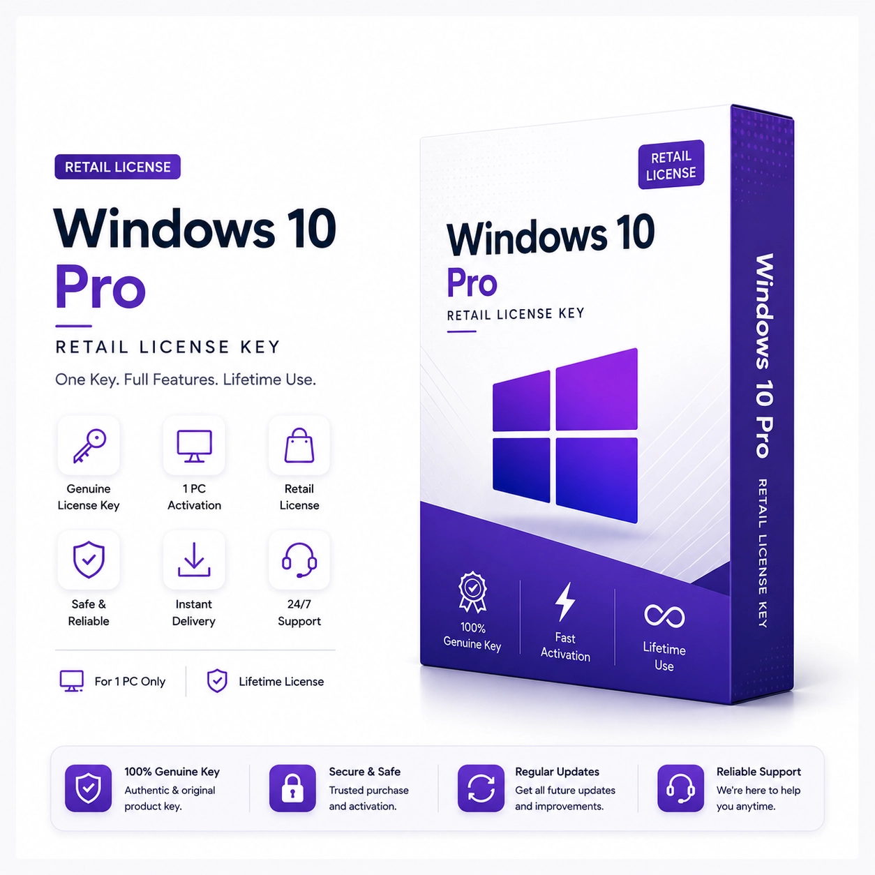 Windows 10 Pro Retail Key – Genuine License for 1 PC | Digital Delivery