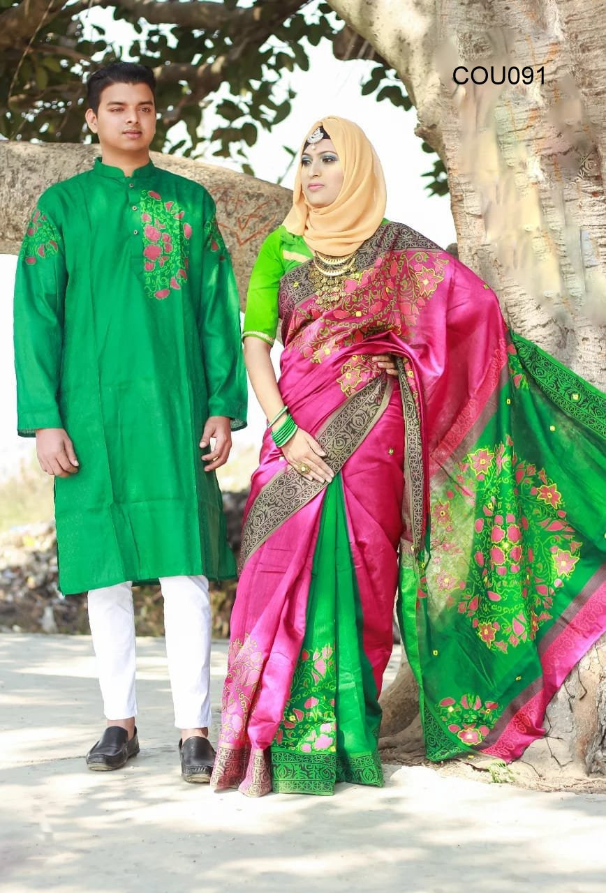 Half silk saree dupaiyan Panjabi couple Dress