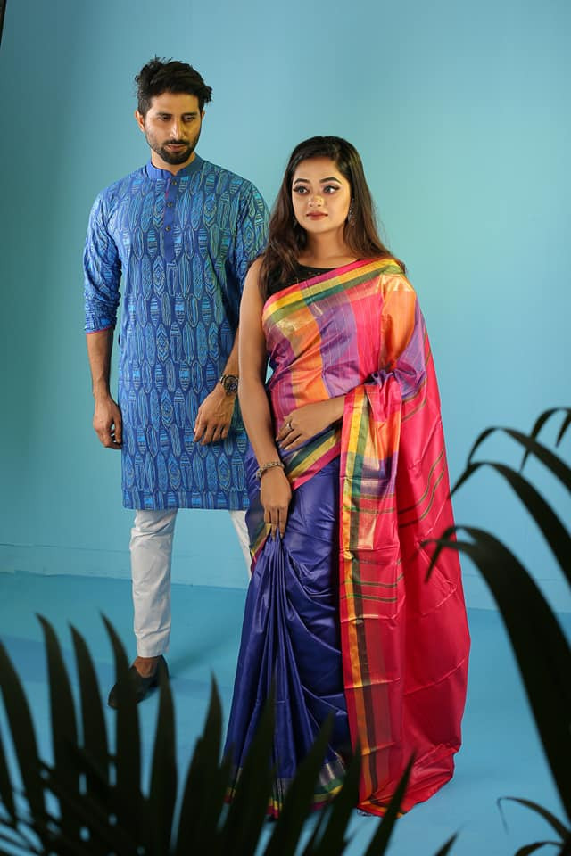 Half silk saree dupaiyan Panjabi couple Dress