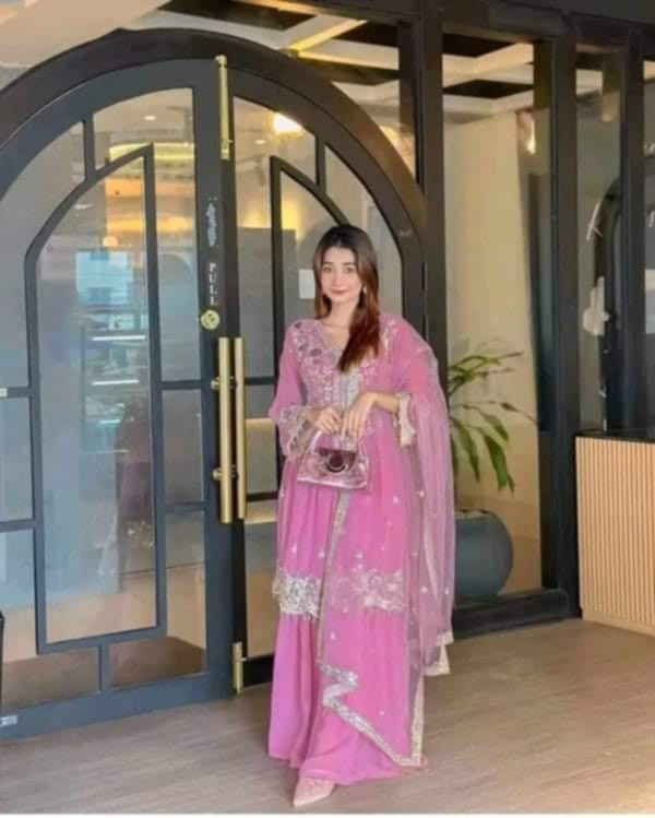 Faux Georgette fabric with Inner and Coding & Sequence work with Pearl work