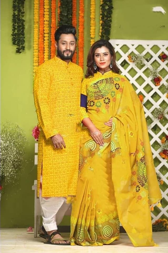 Half silk saree dupaiyan Panjabi couple Dress