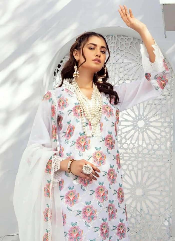 Pakistani Khubsurat Unstitched & Dupatta Embroidered Dress for Women.