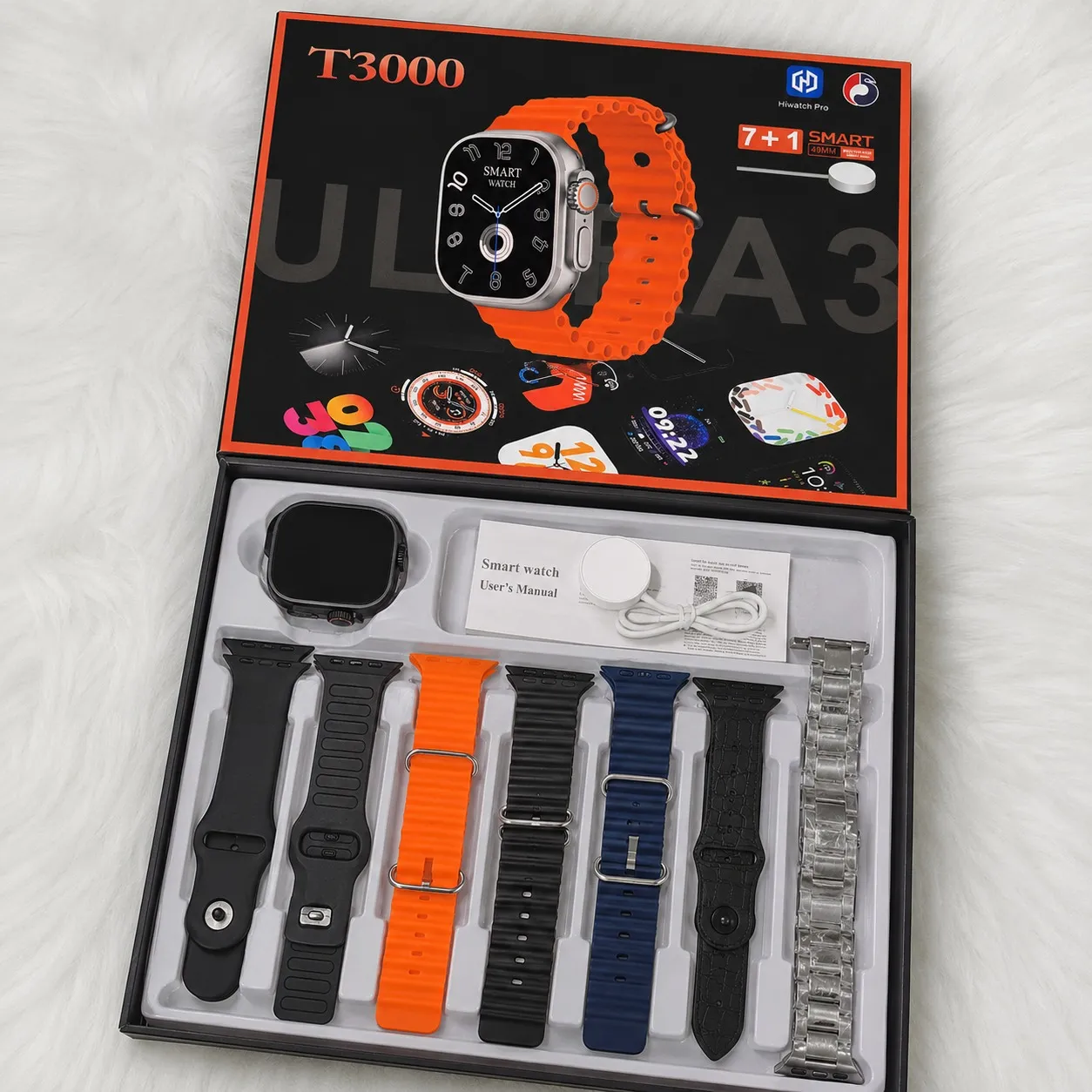 Y80 Ultra Smart Watch – Full Touch Display, Bluetooth & Wireless Charging with 8 Straps + 1 Cover