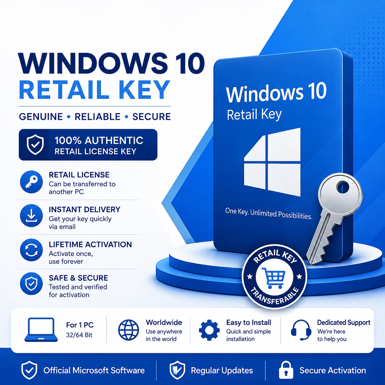 Windows 10 Pro Retail Key – Genuine License for 1 PC | Digital Delivery