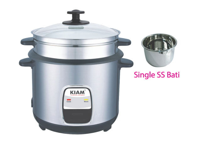 Kiam Rice cooker Steel – (One SS bati) Straight 1.8/2.8 Ltr SJBS-802/4