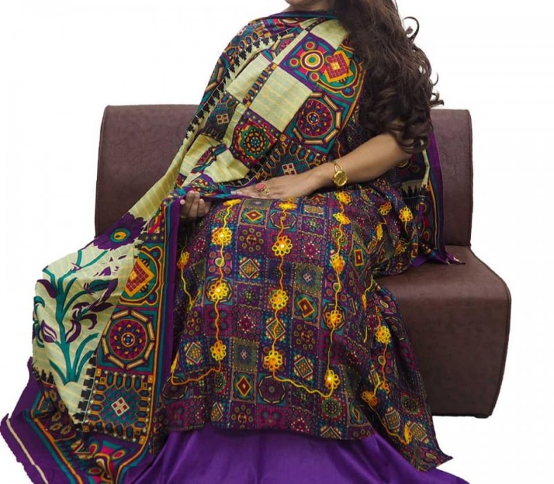 Gujrati and embroidery three piece