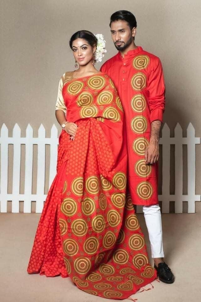 Half silk saree dupaiyan Panjabi couple Dress