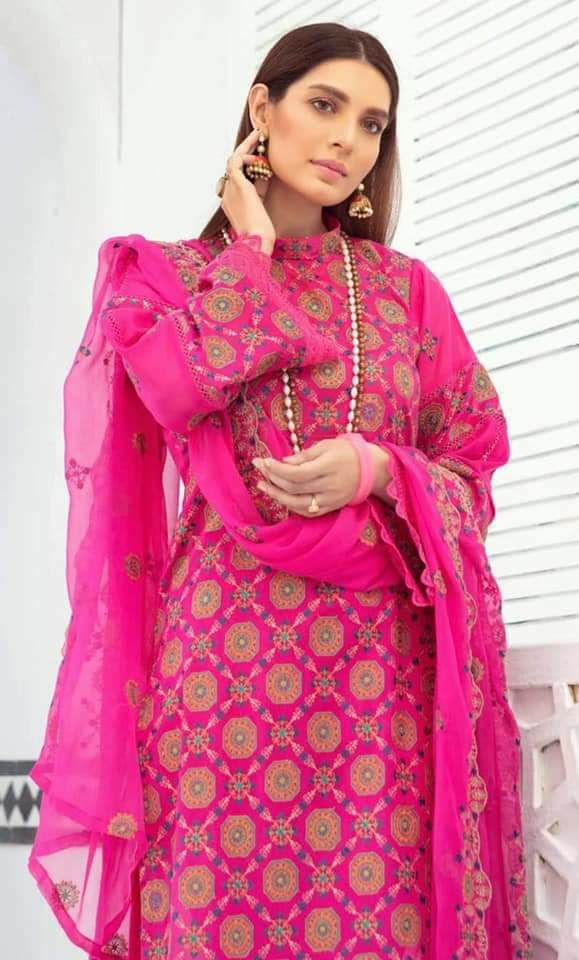 Pakistani Khubsurat Unstitched & Dupatta Embroidered Dress for Women.