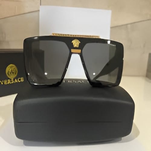 Square Fashion Sunglasses with A Lion Head Emblem