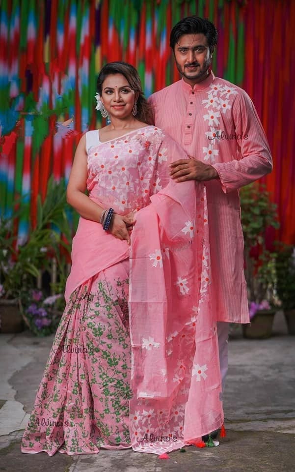 Half silk saree dupaiyan Panjabi couple Dress