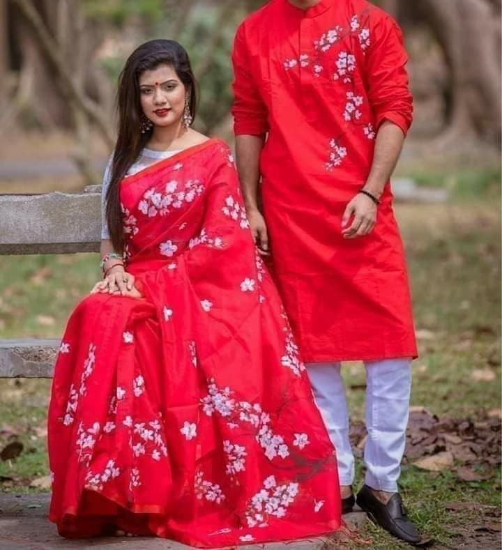 Half silk saree dupaiyan Panjabi couple Dress