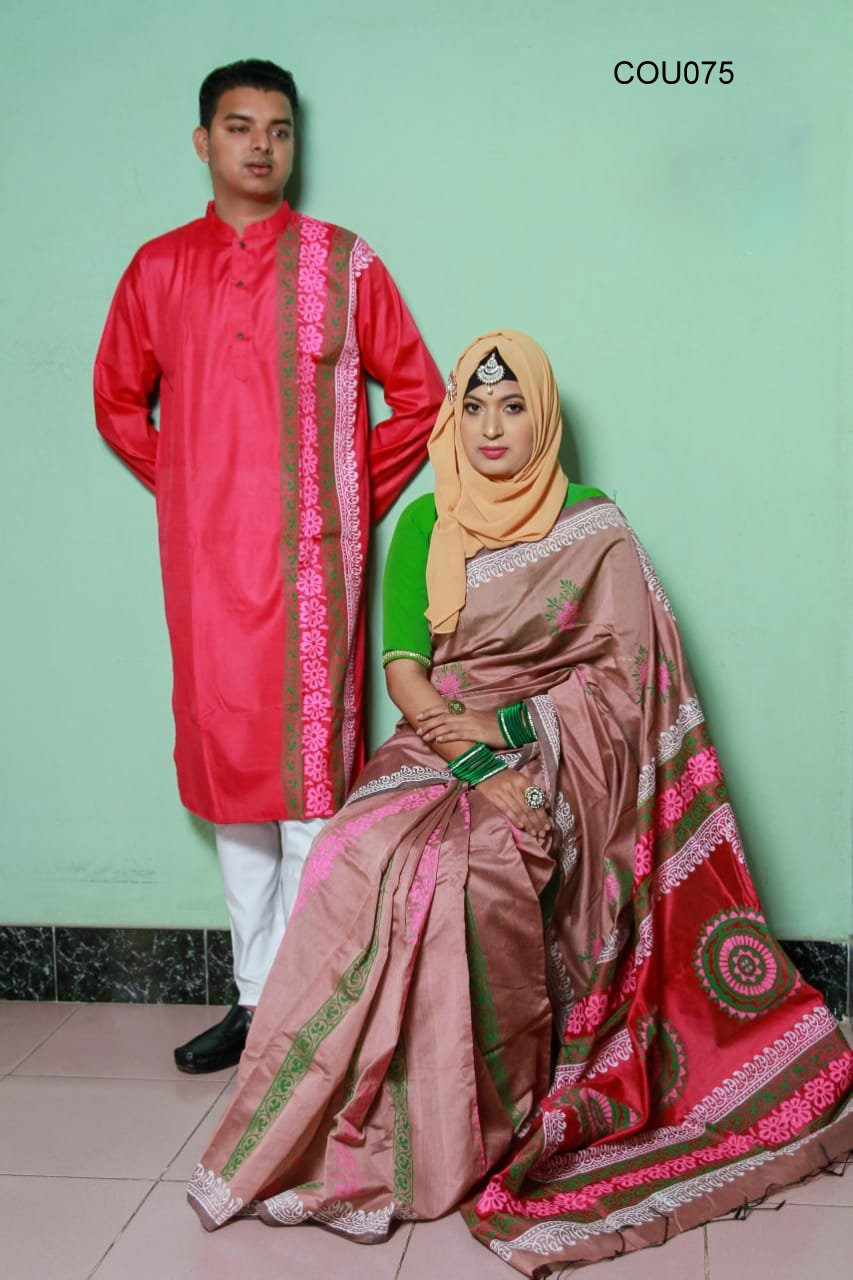 Half silk saree dupaiyan Panjabi couple Dress