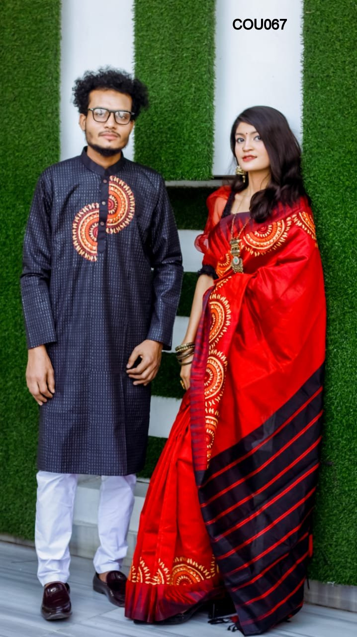 Half silk saree dupaiyan Panjabi couple Dress