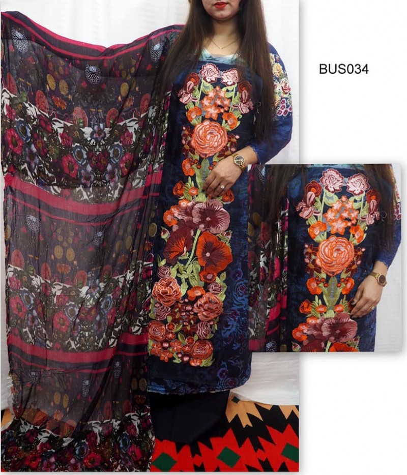 Skin Print Unstitched Three Piece for Women