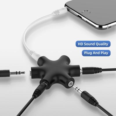 1 to 5 Stereo Audio Headphone Headset Earphones Splitter Adapter Converter 3.5mm - Black