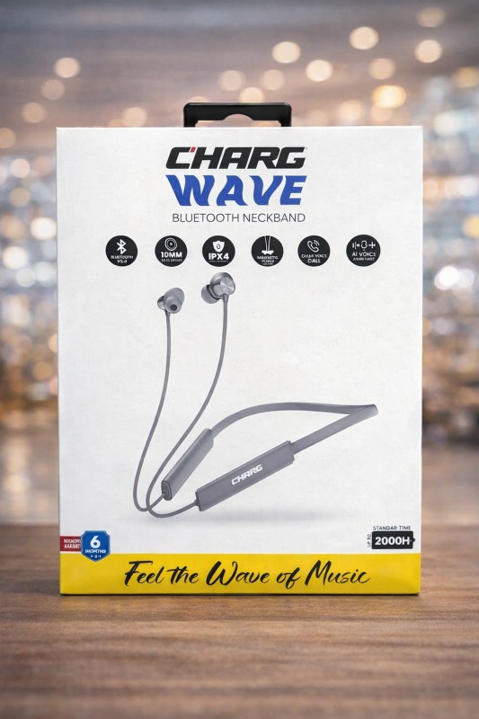 CHARG WAVE Bluetooth Neckband | Wireless Neckband Earphone | IPX4 Water Resistant | 10mm Driver | AI Voice | 2000H Standby