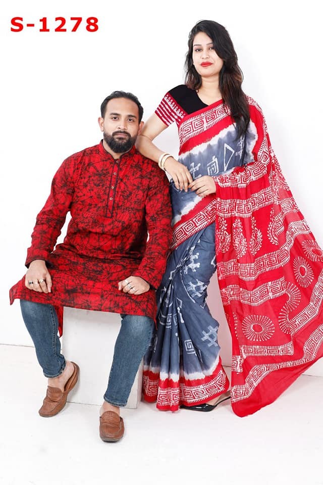 Half silk saree dupaiyan Panjabi couple Dress